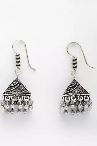  women's oxidized silver plated jhumka earrings