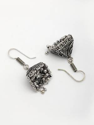  women's oxidized silver plated jhumka earrings 3