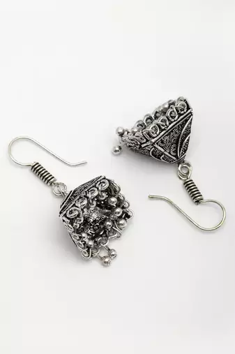  women's oxidized silver plated jhumka earrings