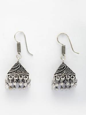  women's oxidized silver plated jhumka earrings 4
