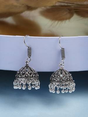  women silver plated german silver jhumka earrings 1