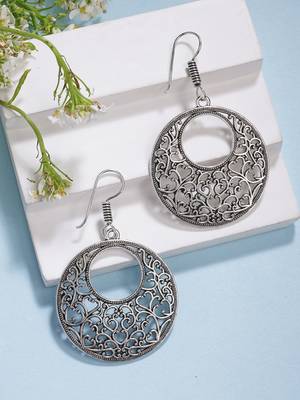 women ethnic silver-plated oxidized chandbali earrings 1