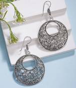  women ethnic silver-plated oxidized chandbali earrings