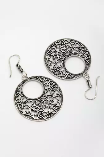  women ethnic silver-plated oxidized chandbali earrings