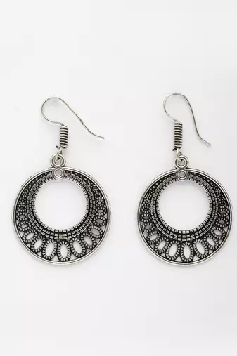  women ethnic oxidized silver-plated chandbali earrings