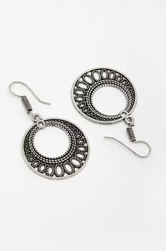  women ethnic oxidized silver-plated chandbali earrings