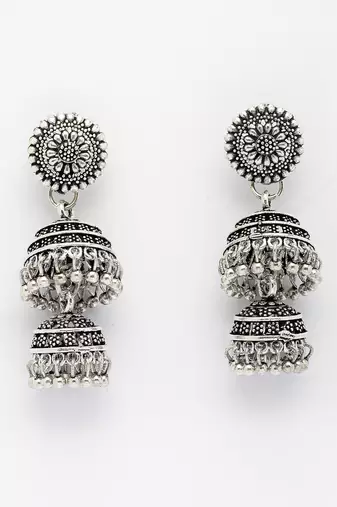  women silver plated oxidized german silver jhumka earrings
