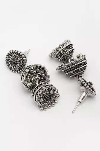  women silver plated oxidized german silver jhumka earrings