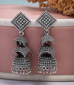 women's traditional oxidized silver plated jhumka earrings