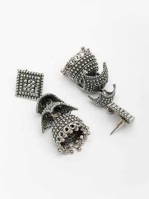  women's traditional oxidized silver plated jhumka earrings 3