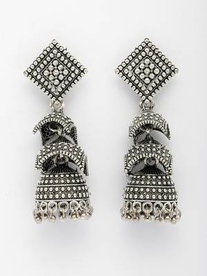  women's traditional oxidized silver plated jhumka earrings 4