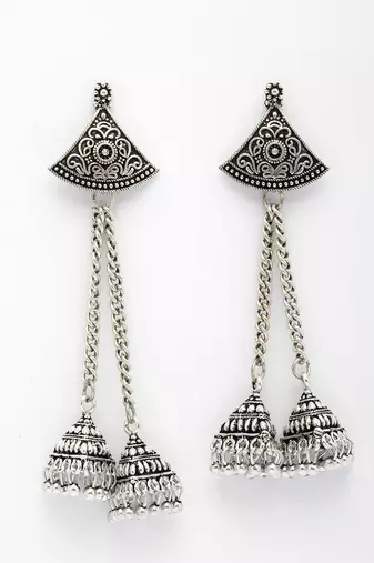  women silver toned oxidized german silver jhumka earrings