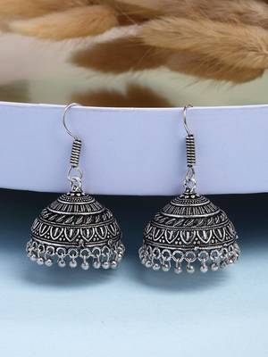  women's silver plated oxidized german silver jhumka earrings 1
