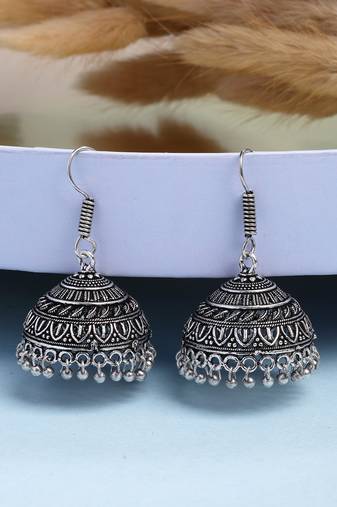  women's silver plated oxidized german silver jhumka earrings