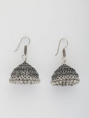  women's silver plated oxidized german silver jhumka earrings 2