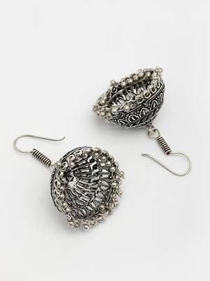  women's silver plated oxidized german silver jhumka earrings 3