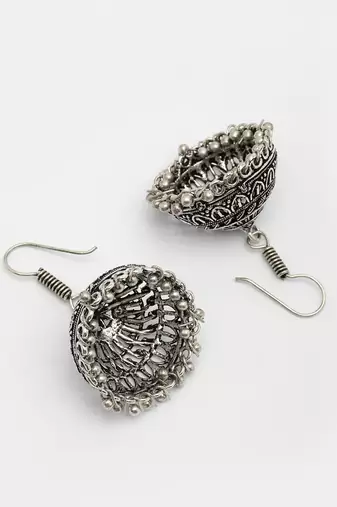  women's silver plated oxidized german silver jhumka earrings