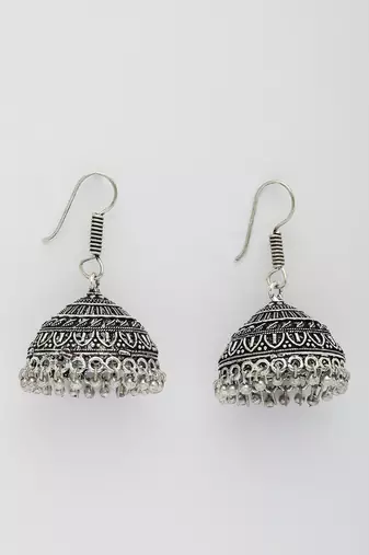  women's silver plated oxidized german silver jhumka earrings