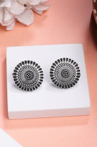  women oxidized silver plated round shape traditional stud earrings