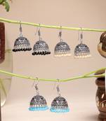  women pair of 3 multicolor artificial beads oxidized silver plated jhumka earrings