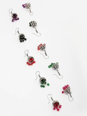  women pair of 5 oxidized silver plated multicolor artificial beads jhumka earrings 3
