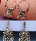 women set of 2 gold plated oxidized contemporary jhumka earrings