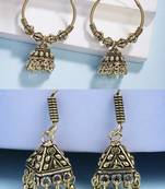  women's set of 2 traditional gold plated oxidized jhumka earrings