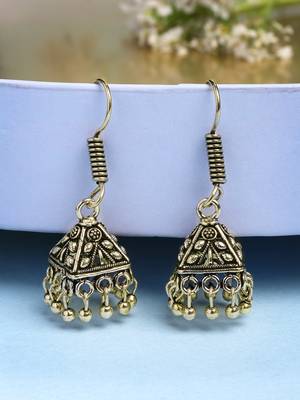  women's set of 2 traditional gold plated oxidized jhumka earrings 2