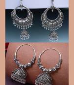 women's set of 2 silver plated oxidized contemporary jhumka earrings