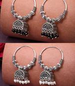  women set of 2 oxidized silver plated artificial beads jhumka earrings