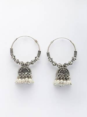  women set of 2 oxidized silver plated artificial beads jhumka earrings 4