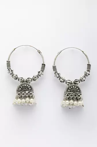  women set of 2 oxidized silver plated artificial beads jhumka earrings