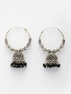  women set of 2 oxidized silver plated artificial beads jhumka earrings 5