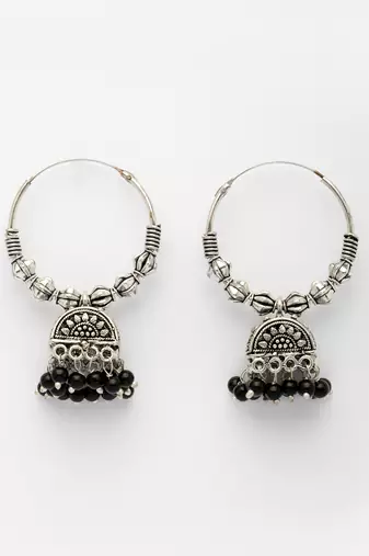  women set of 2 oxidized silver plated artificial beads jhumka earrings