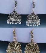  women set of 2 oxidized german silver jhumka earrings