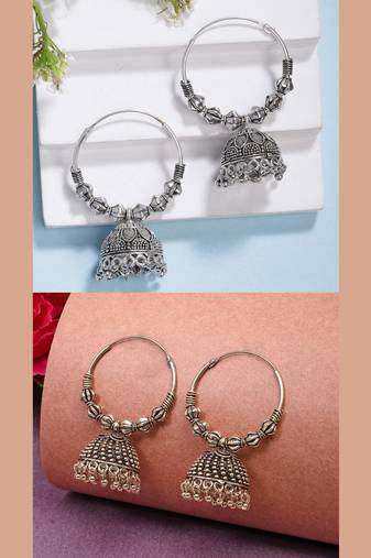 women's handmade set of 2 oxidized traditional jhumka earrings