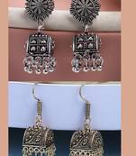 women set of 2 oxidized contemporary jhumka earrings