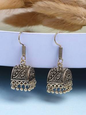  women set of 2 oxidized contemporary jhumka earrings 2