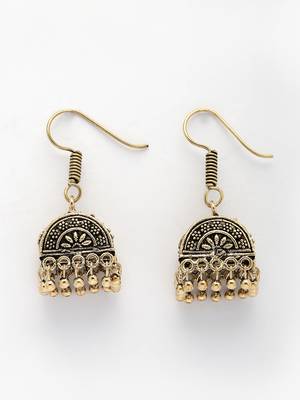  women set of 2 oxidized contemporary jhumka earrings 4