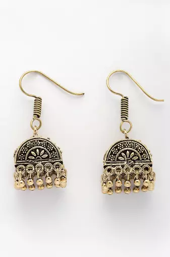  women set of 2 oxidized contemporary jhumka earrings