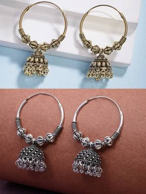  women's traditional set of 2 oxidized jhumka earrings 1
