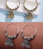  women's traditional set of 2 oxidized jhumka earrings