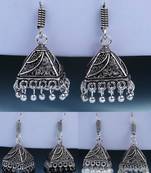  women's set of 3 oxidized silver plated artificial beads jhumka earrings