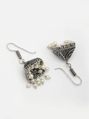  women's set of 3 oxidized silver plated artificial beads jhumka earrings 5
