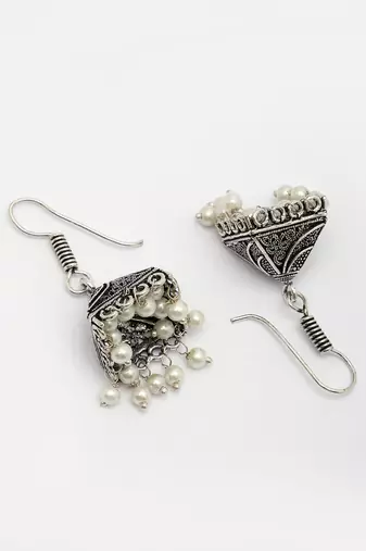  women's set of 3 oxidized silver plated artificial beads jhumka earrings