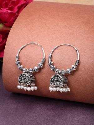  women set of 3 german silver oxidized traditional jhumka earrings 3