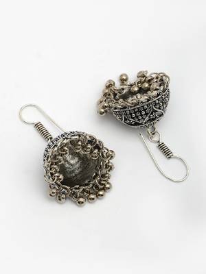  women set of 3 german silver oxidized traditional jhumka earrings 5