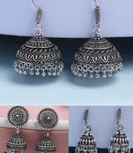  women's set of 3 traditional silver plated oxidized jhumka earrings