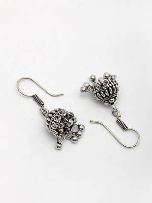  women's set of 3 traditional silver plated oxidized jhumka earrings 5