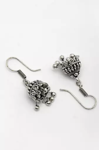  women's set of 3 traditional silver plated oxidized jhumka earrings